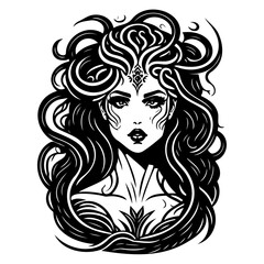 Elegant Mystical Female Illustration Silhouette