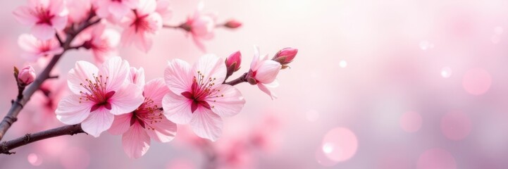 Fototapeta premium Watercolor cherry blossoms in soft pink and white hues with subtle texture, spring flowers, garden flowers