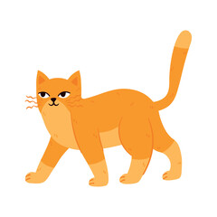Trendy modern yellow cat isolated on transparent background. Soft pastel delicate cute kitty, kitten in flat style for cards, scrapbooking, stickers.