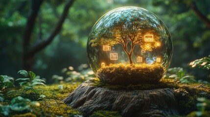 Enchanted Forest: Digital Tree in Glass Orb