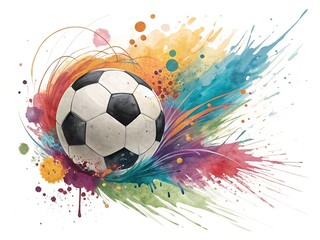 Soccer Ball Illustration with Colorful Paint Splashes