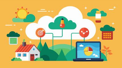 Fototapeta premium Cloudbased software provides farmers with personalized weather forecasts for their specific farm location helping them make informed decisions.. Vector illustration