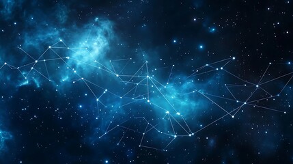 Fototapeta premium Abstract Network Connecting Stars in Deep Blue Space