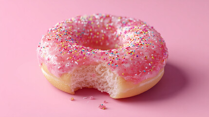 Donut with Strawberry Glaze and Sprinkles, Bite Taken