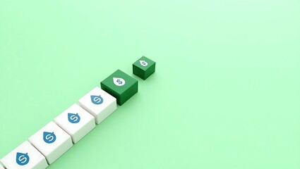 Symbolizing Financial Success A Minimalist Journey of Growth with Green and White Cubes on a Mint Background