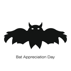 Bat Appreciation Day vector, illustration. April 17. Black bat flying. Spooky and horror design.