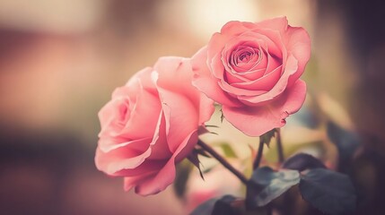 Two Pink Roses in Soft Focus