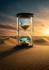 Hourglass Displaying Landscape Transitioning on Desert with Dramatic Sky