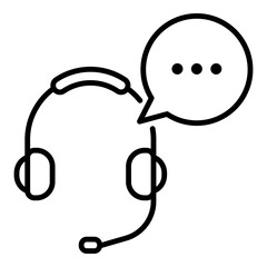 customer service hotline line vector icon, featuring a headset and speech bubble, representing hotline service, help and support, contact us and telemarketing 