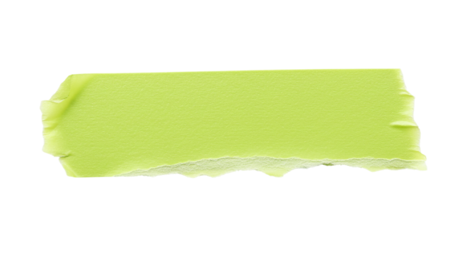 A single piece of torn light green tape on a black background with rough edges and visible adhesive retro color paper texture transparent background