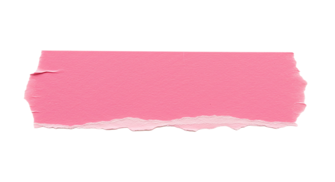 A pink torn paper strip with rough edges isolated on a black background in a horizontal format color full paper texture transparent background