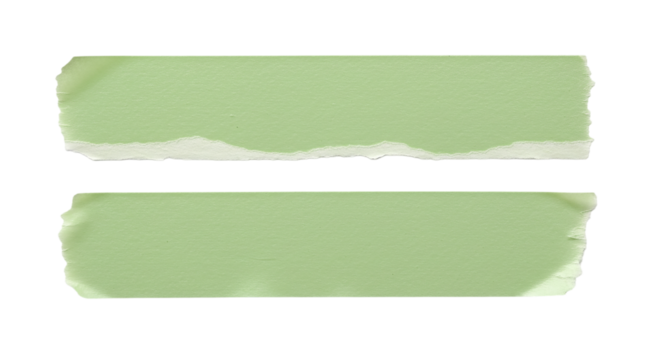 Two light green torn paper strips arranged horizontally on a black background with rough edges color full paper texture transparent background