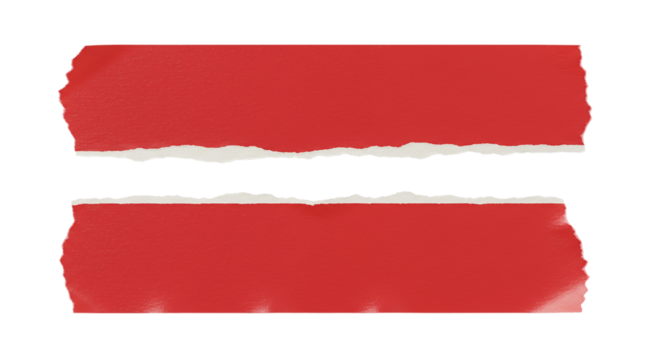 Two horizontal red torn paper strips against a black background in a simple composition style color full paper texture transparent background