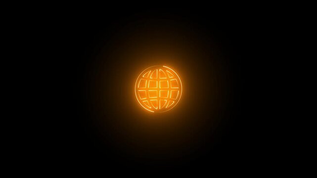 Glowing neon line world web icon www earth globe icon animation. neon homepage icon, earth clipart, globe symbol animation isolated black background.