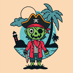 Adobe Illustrator Artwork Cartoon-like zombie character wearing a torn business suit with a red tie