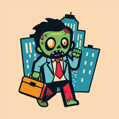 Adobe Illustrator Artwork Cartoon-like zombie character wearing a torn business suit with a red tie