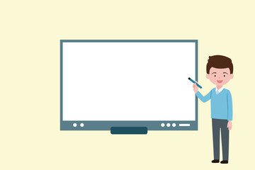 A boy student in digital board presentations