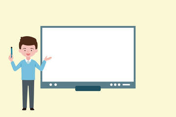 A boy student in digital board presentations