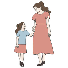 Mother and child walking together