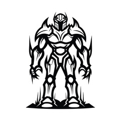 Futuristic Black and White Robot Silhouette with Bold Outline and Intricate Detailing