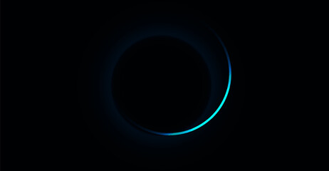 Mystic Circle of Azure Light: Abstract Black Hole Design with Luminous Blue Ring, Elegant Dark Background and Modern Cosmic Theme Perfect for Technology and Science Projects
