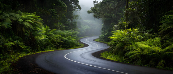 Obraz premium Winding Road Through Lush Rainforest