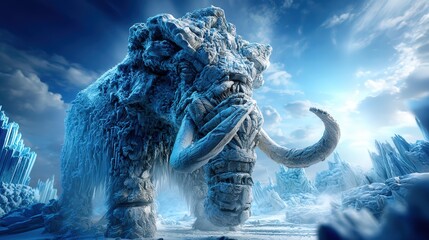 Fototapeta premium Close-up of a giant ice monster displaying woolly texture and detail evoking an impressive representation of mythical beasts