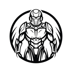 Futuristic Armor Warrior, Abstract, Full Body, Robot Silhouette, Black And White Art
