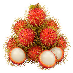 Pile of Fresh Rambutans Delicious Tropical Fruit Red and White
