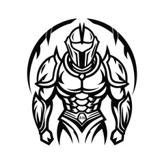 Black Knight Warrior Mascot Isolated On White; Full Body Armor Design
