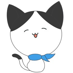 Smiling Tuxedo Cat Icon – Cute Black and White Cat Illustration