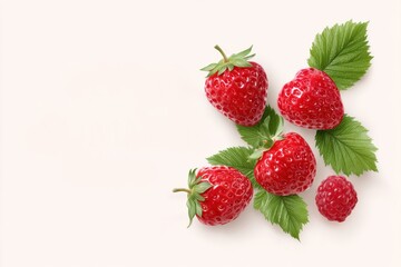 Colorful s with leaves and berries displayed on a clean white surface, Hello Summer background.