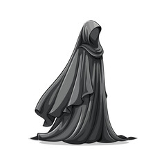 Naklejka premium Elegant Gray Hooded Cloak Illustration A flowing grayscale design of a hooded garment.