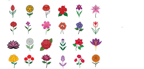 A collection of 24 simple flower icons. Elegant  Flower Icons for Design Projects.