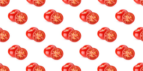 Seamless pattern of fresh red tomatoes on white background