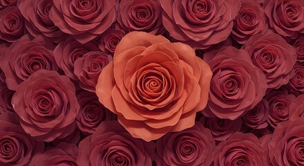 Arrangement of Rose Flowers with a Contrasting Blossom in the Center