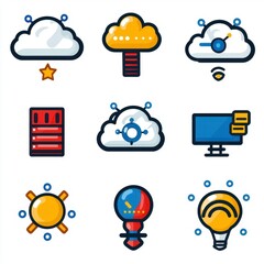 Obraz premium Colorful Cloud Computing Icons Collection