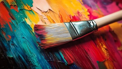 Obraz premium paintbrush over Colorful abstract painting with brush strokes,
