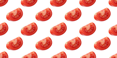 Fototapeta premium Pattern of tomato wedges creating vibrant culinary background