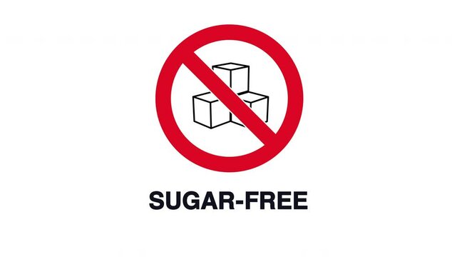 No Sugar free Healthy food with red forbidden sign on white, green and black background