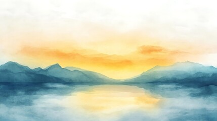 Fototapeta premium Watercolor Landscape Painting of Mountains Reflecting on Water
