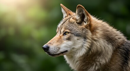 Fototapeta premium Wolf Portrait Profile with Detailed Fur in Natural Light