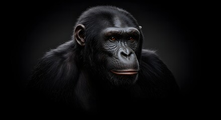 Chimpanzee Portrait on Dark Background Looking Forward