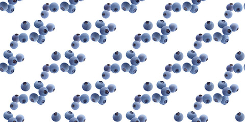 Seamless pattern of ripe blueberries forming diagonal lines on white background