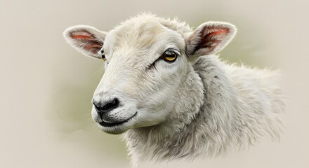 Obraz premium Sheep Portrait Headshot Farm Animal on Neutral Background