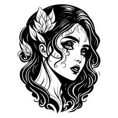 Elegant Dark Beauty with Floral Accent, Black, White