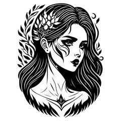 Mystical Woman with Foliage Adornments Vector Art