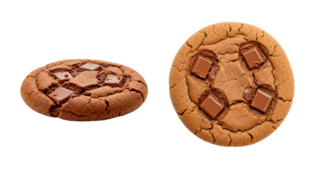 Two Chocolate Chip Cookies with Fudge Chunks On White Background