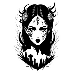 Silhouetted Enchantress Guarding Ancient Fortress