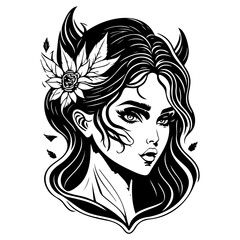 Enigmatic Enchantress Portrait: Black and White Art